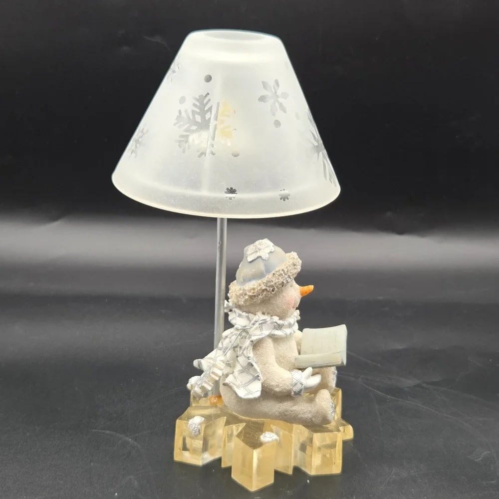 Snowman  Reading a Book on Ice Tea light Lamp Christmas Holiday‎ Decor 9.5